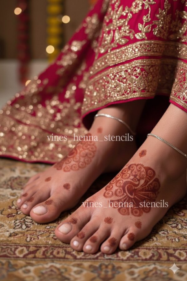 Peacock leg henna stencil v59