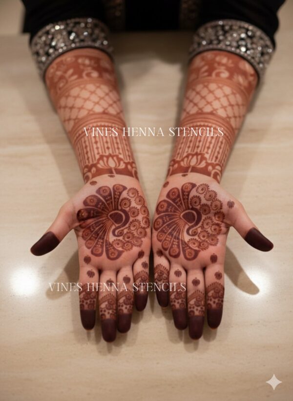 Bridal henna stencil (2hand) B22 peacock design