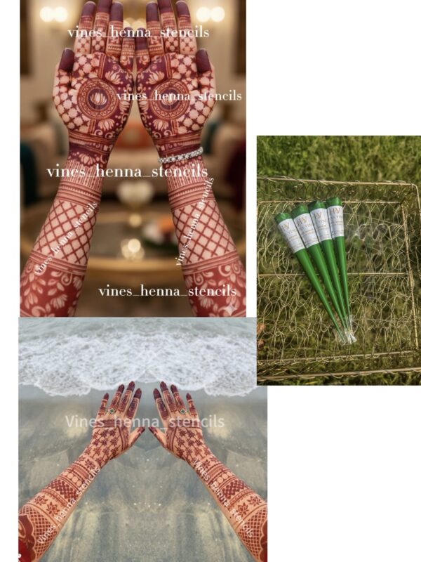 Full Bridal stencil combo with organic henna, cover both hand front & back
 (4 handcone,B9, B13,)