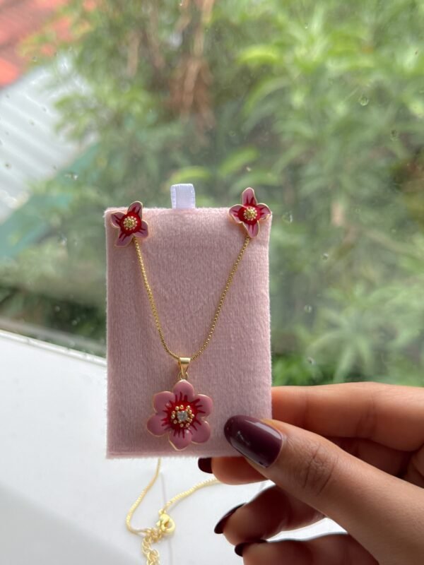 Pink Flower Necklace & Earrings set