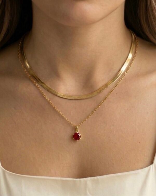 Red Stone Double Layer Necklace