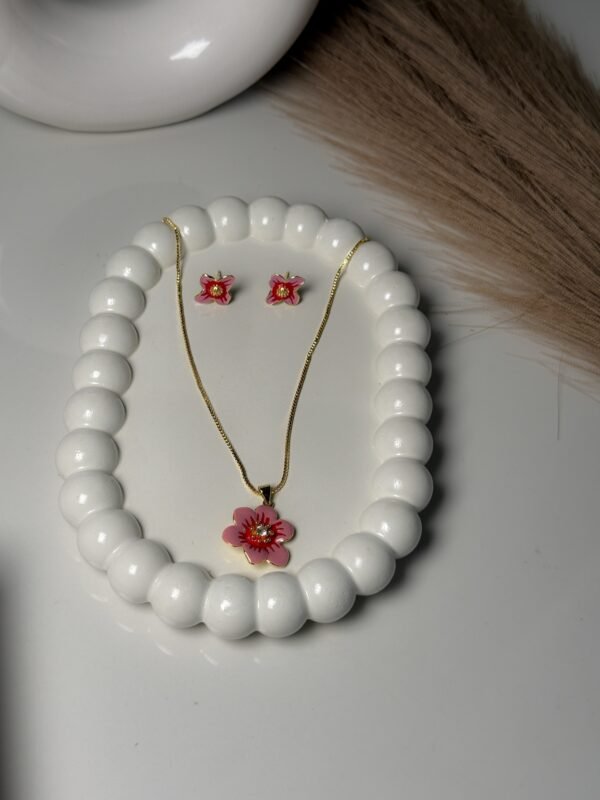 Pink Flower Necklace & Earrings set