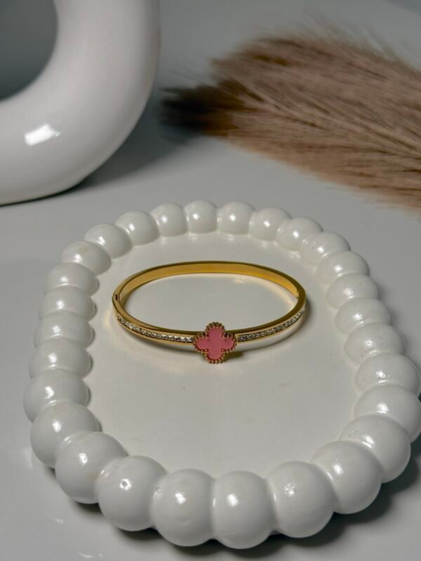 Pink Clover Crystal Bangle